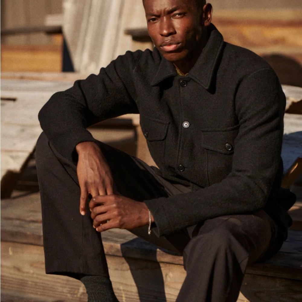 Buck Mason felted wool field shirt black